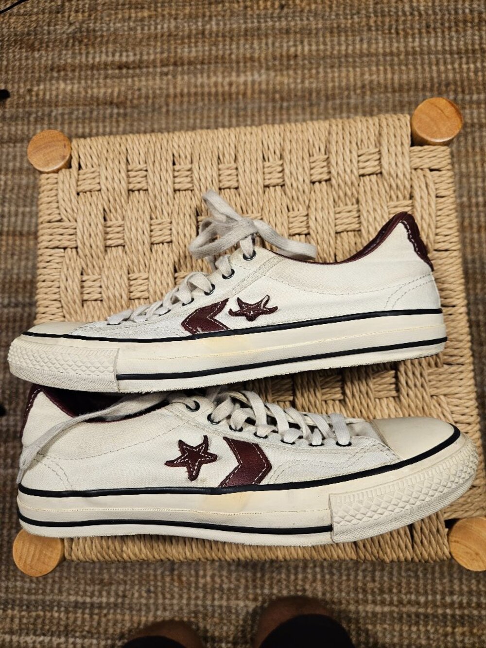 RARE Converse John Varvatos Star Player Ox White Burgundy Sze 8 Canvas Leather
